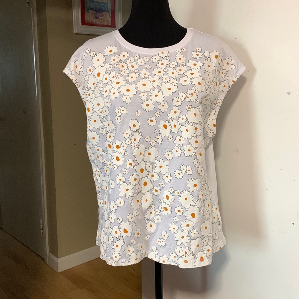Zara daisy print cap sleeve t shirt size M NWOT